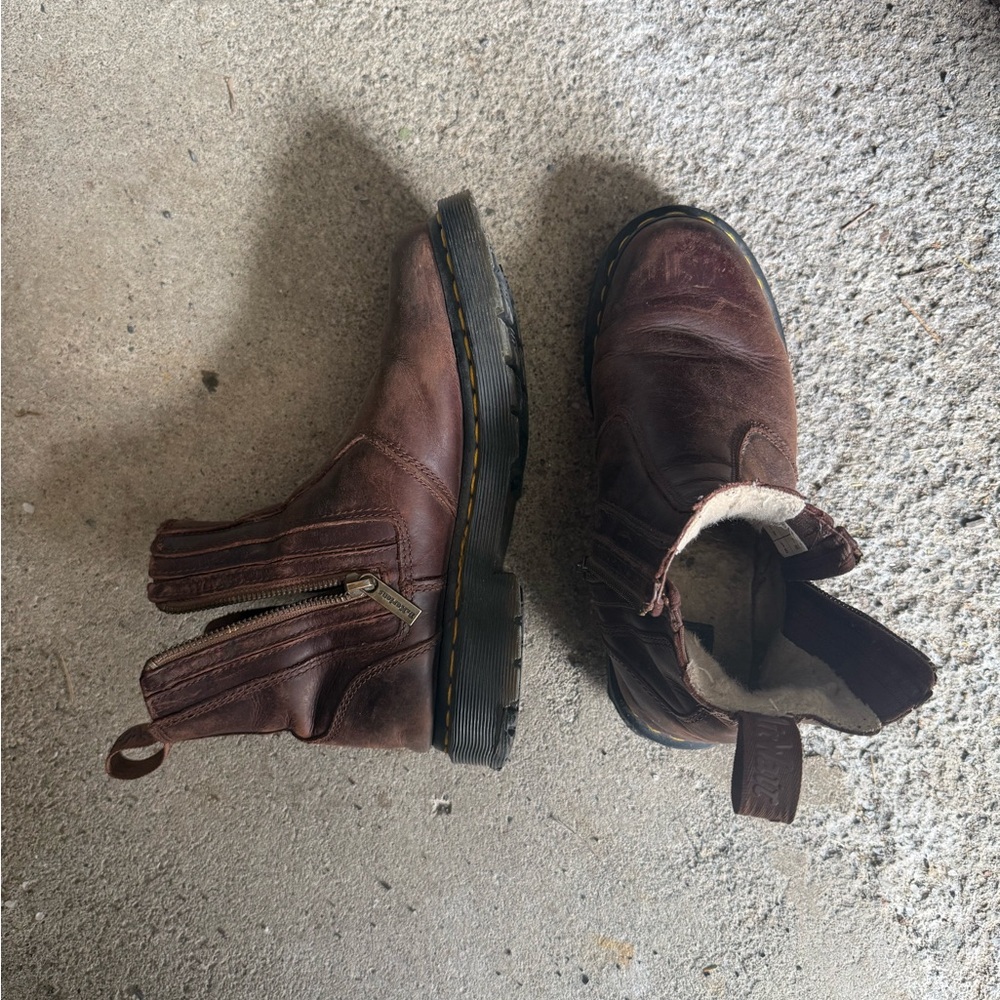 Brown Leather Zip Chelsea Boots with Yellow Stitching